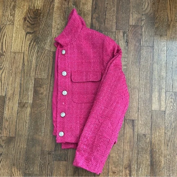 Rachel Zoe - Hot pink, slightly cropped, boucle knit texture, 2 chest pockets - Picture 3 of 5